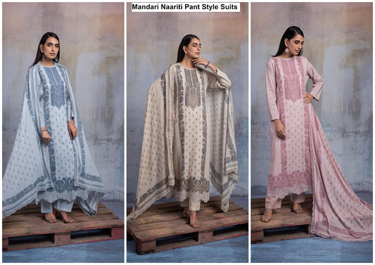 Mandari Naariti Cotton Lawn Pant Style Suits Wholesale