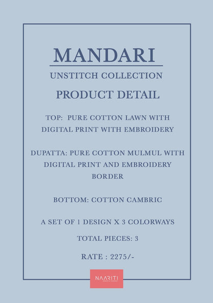 Mandari Naariti Cotton Lawn Pant Style Suits Wholesale