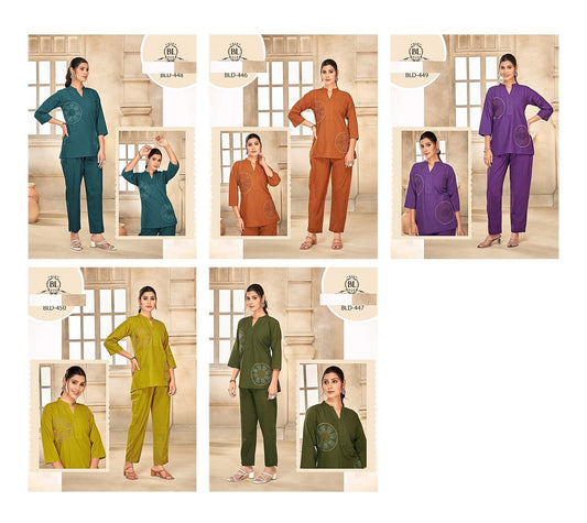 Mandarin Collar 0707 Bl Cambric Cotton Co Ord Set Supplier