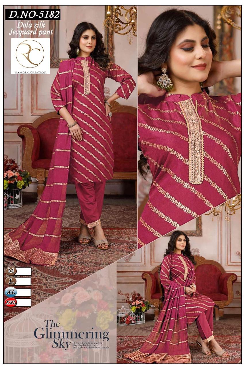 Mandarin Collar 1007 Ramdev Creation Silk Jacquard Readymade Pant Style Suits Wholesale
