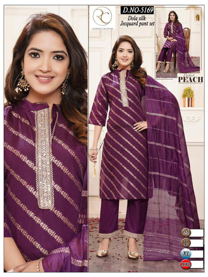 Mandarin Collar 1007 Ramdev Creation Silk Jacquard Readymade Pant Style Suits Wholesale