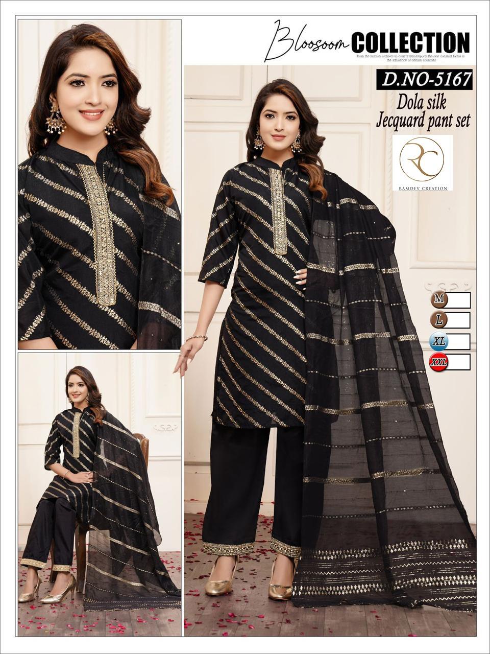 Mandarin Collar 1007 Ramdev Creation Silk Jacquard Readymade Pant Style Suits Wholesale