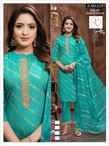 Mandarin Collar 1007 Ramdev Creation Silk Jacquard Readymade Pant Style Suits Wholesale