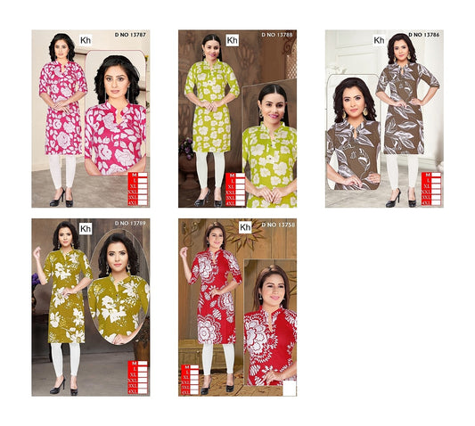 Mandarin Collar Kh Reyon Knee Length Kurtis Wholesale Price