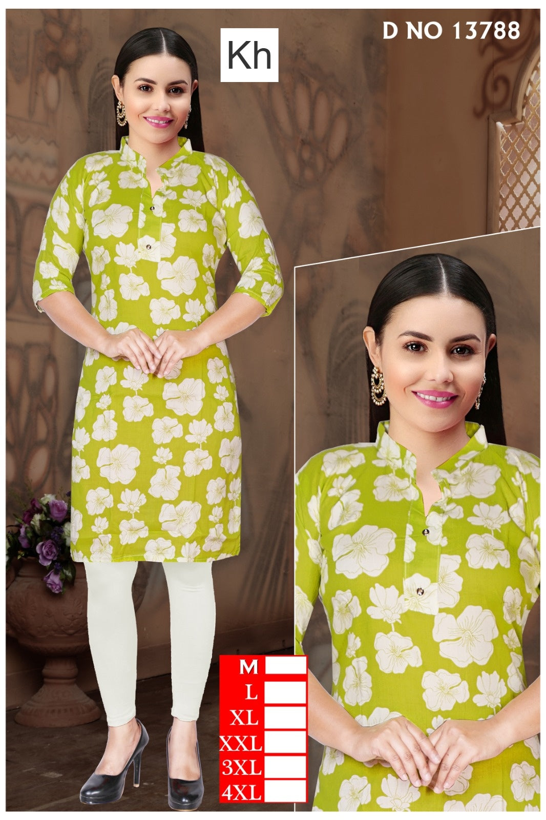 Mandarin Collar Kh Reyon Knee Length Kurtis Wholesale Price