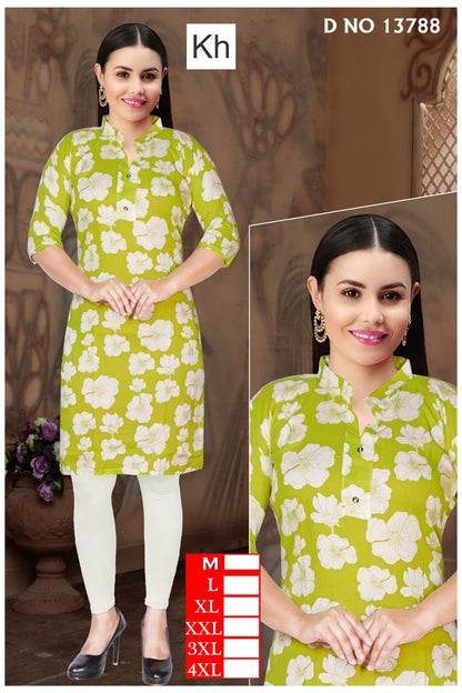 Mandarin Collar Kh Reyon Knee Length Kurtis Wholesale Price