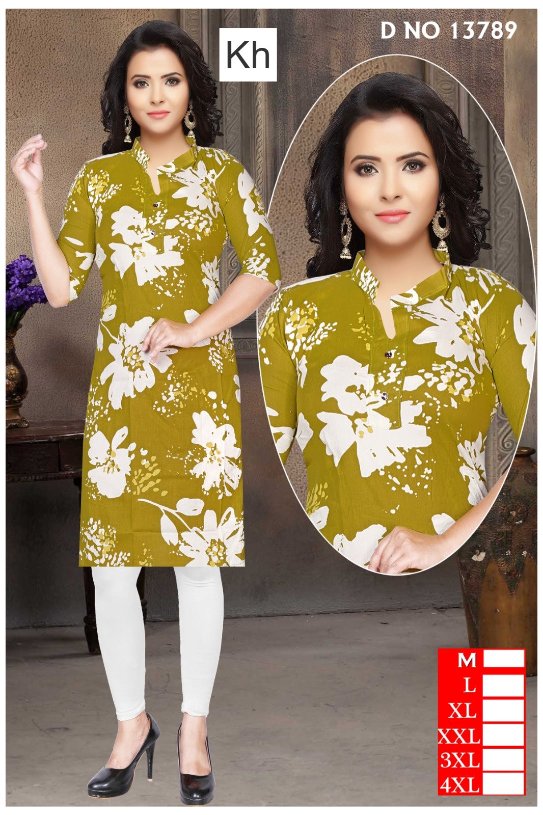 Mandarin Collar Kh Reyon Knee Length Kurtis Wholesale Price