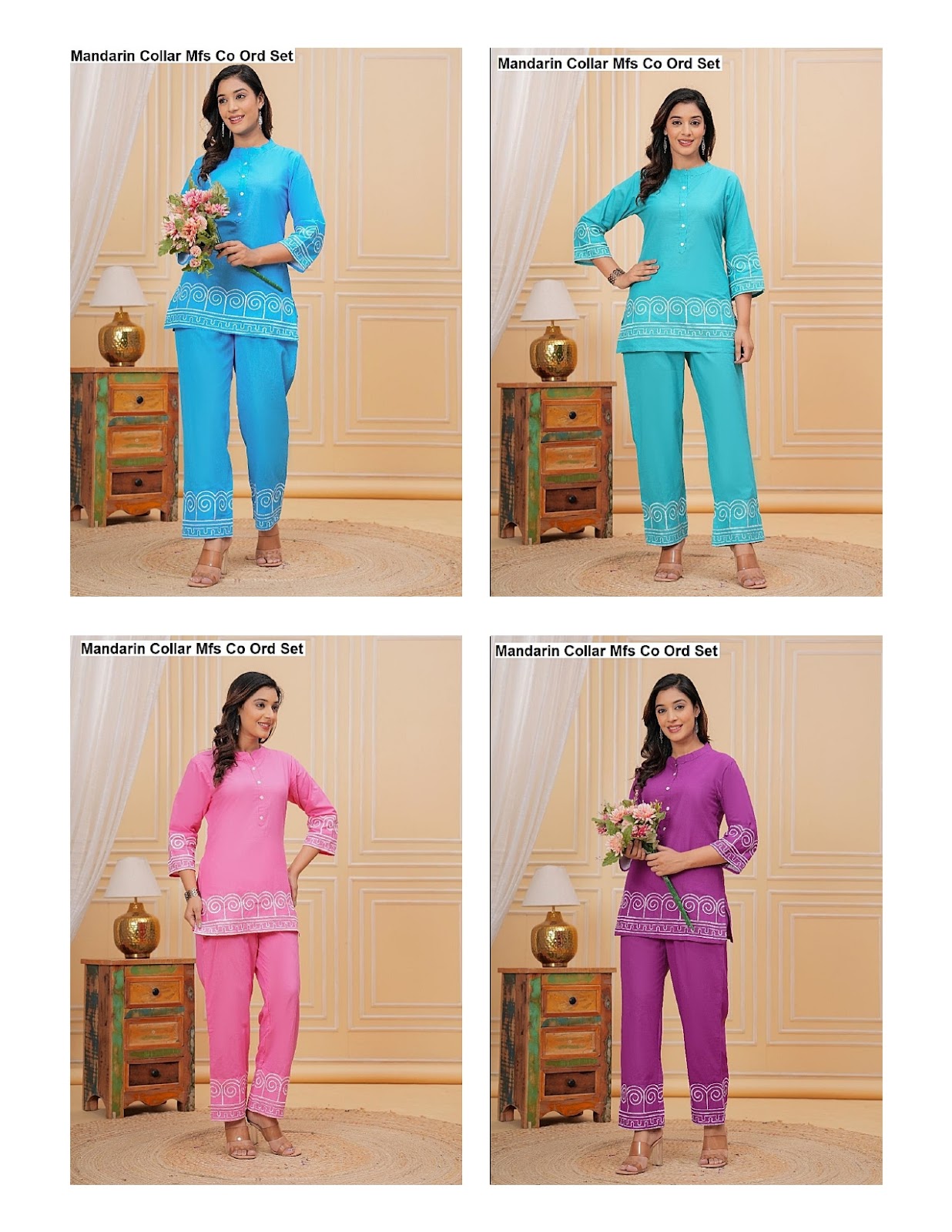 Mandarin Collar Mfs Cotton Co Ord Set Wholesale Rate