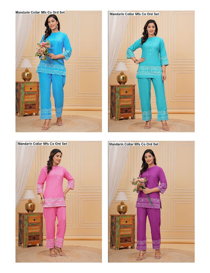 Mandarin Collar Mfs Cotton Co Ord Set Wholesale Rate