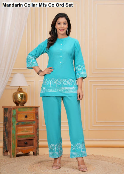 Mandarin Collar Mfs Cotton Co Ord Set Wholesale Rate