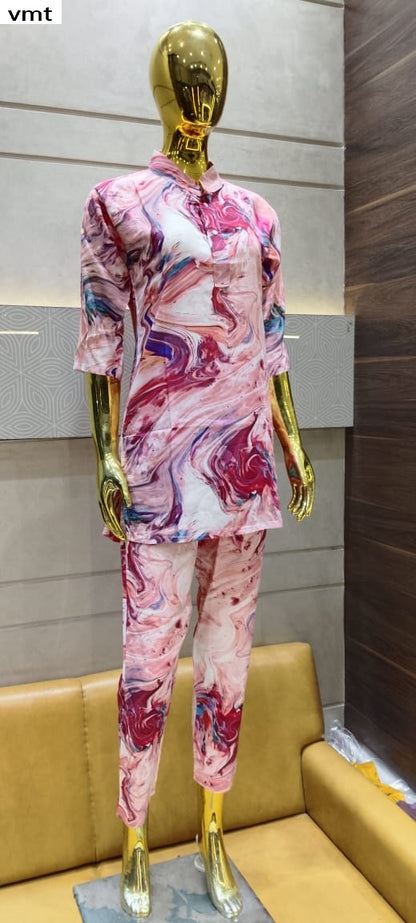 Mandarin Collar Vmt Reyon Co Ord Set Supplier India