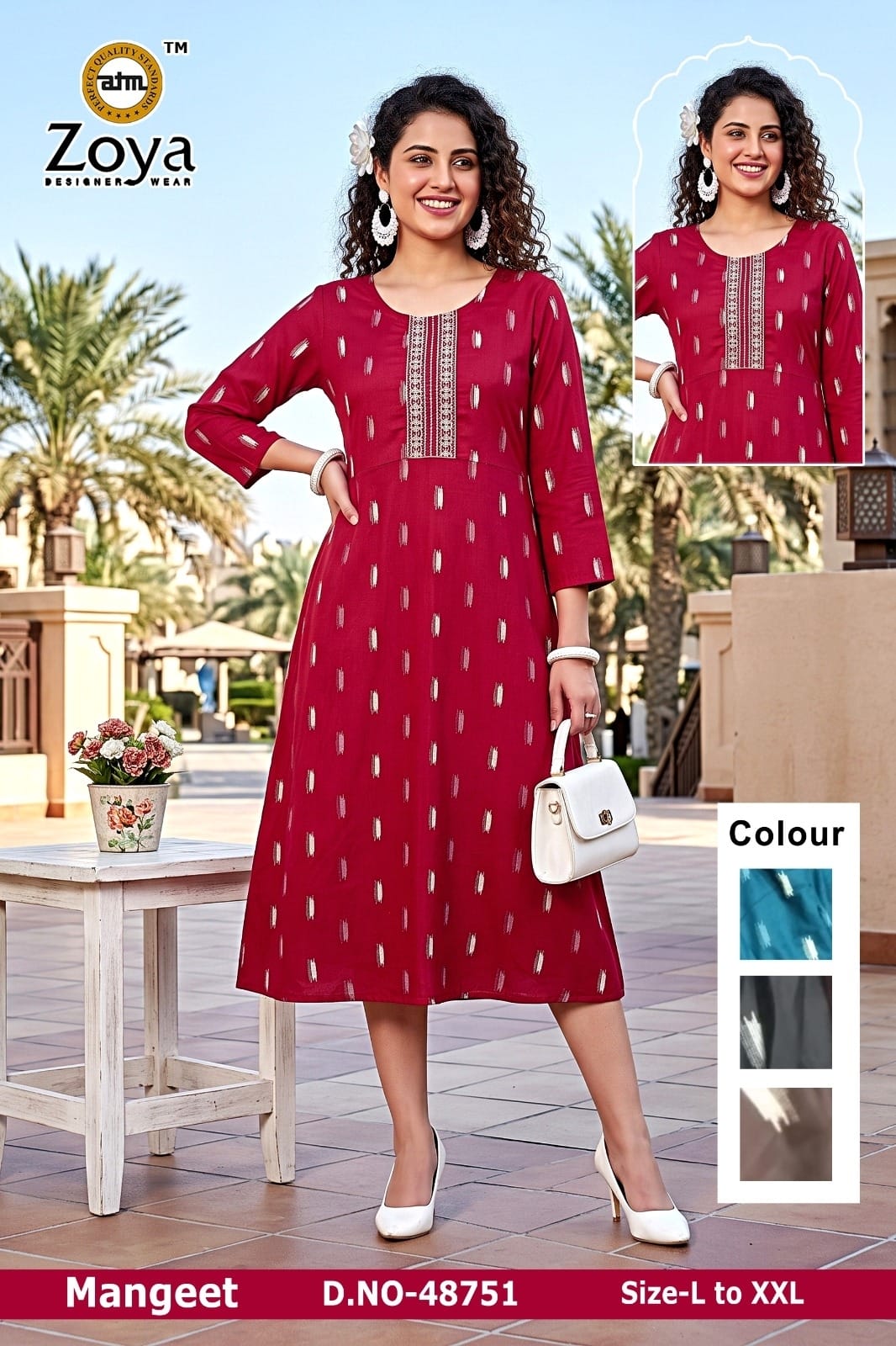 Mangeet 0608 Zoya Rayon Anarkali Kurtis Supplier Gujarat