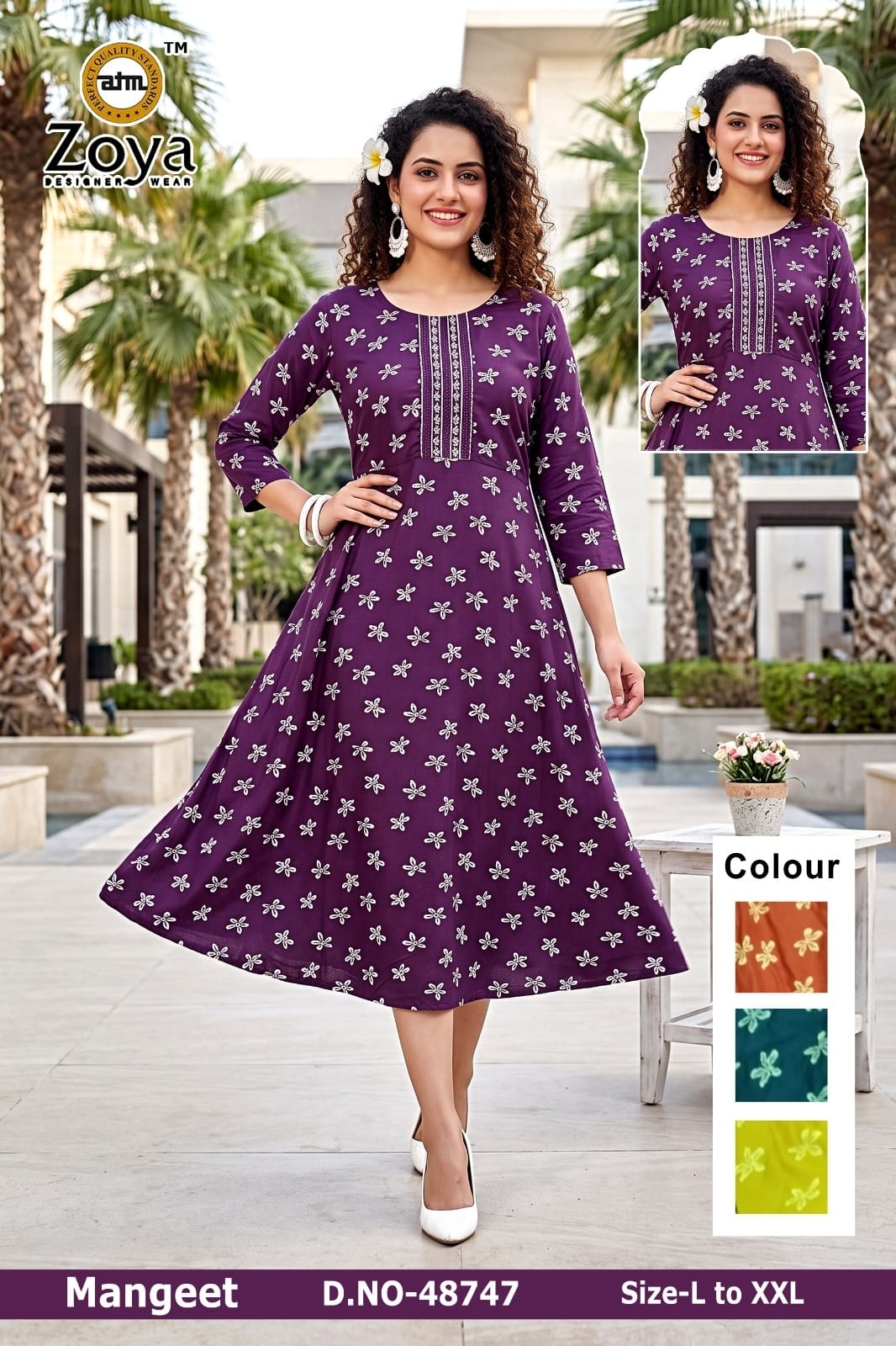 Mangeet 0608 Zoya Rayon Anarkali Kurtis Supplier Gujarat