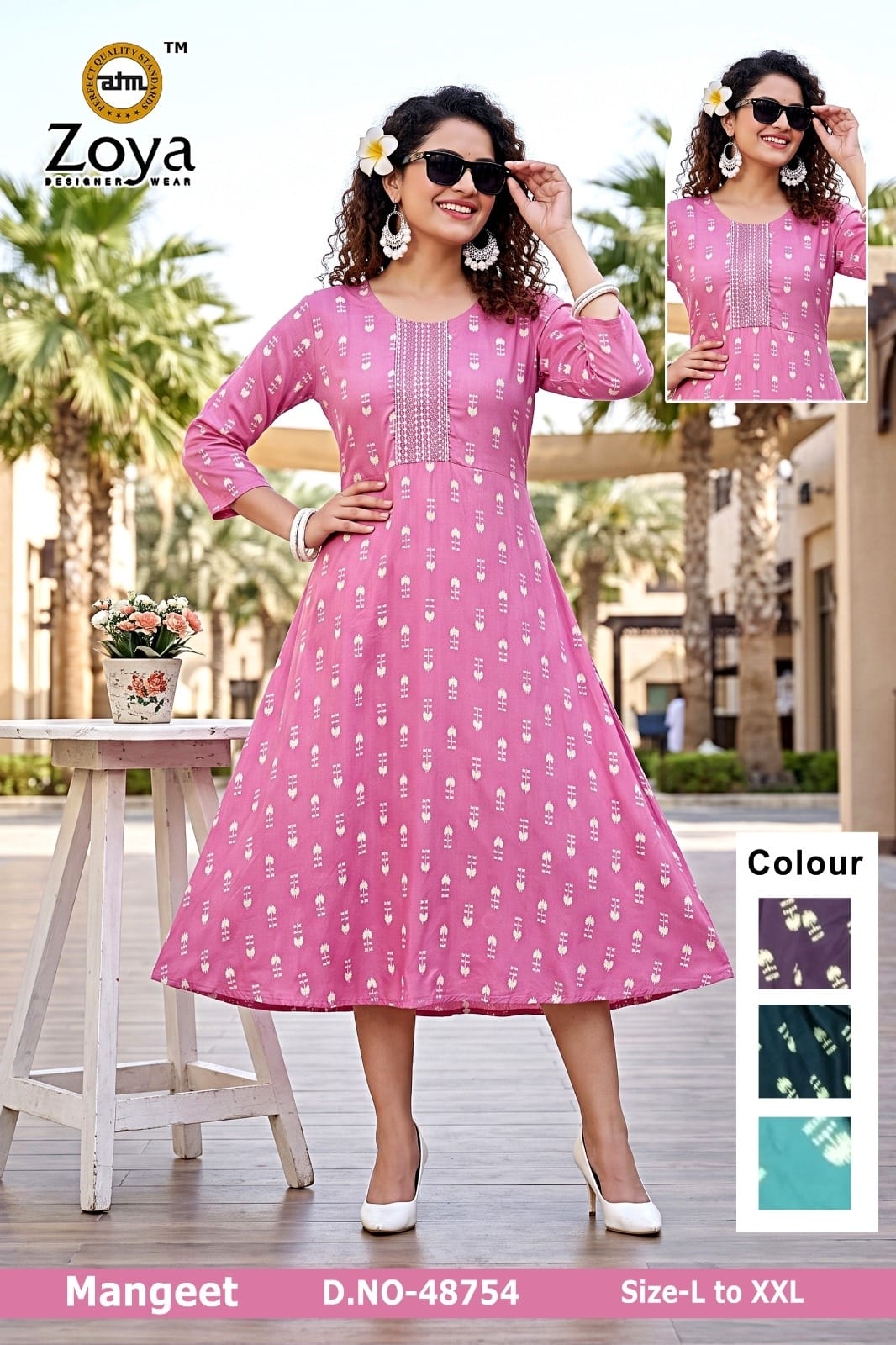 Mangeet 0608 Zoya Rayon Anarkali Kurtis Supplier Gujarat