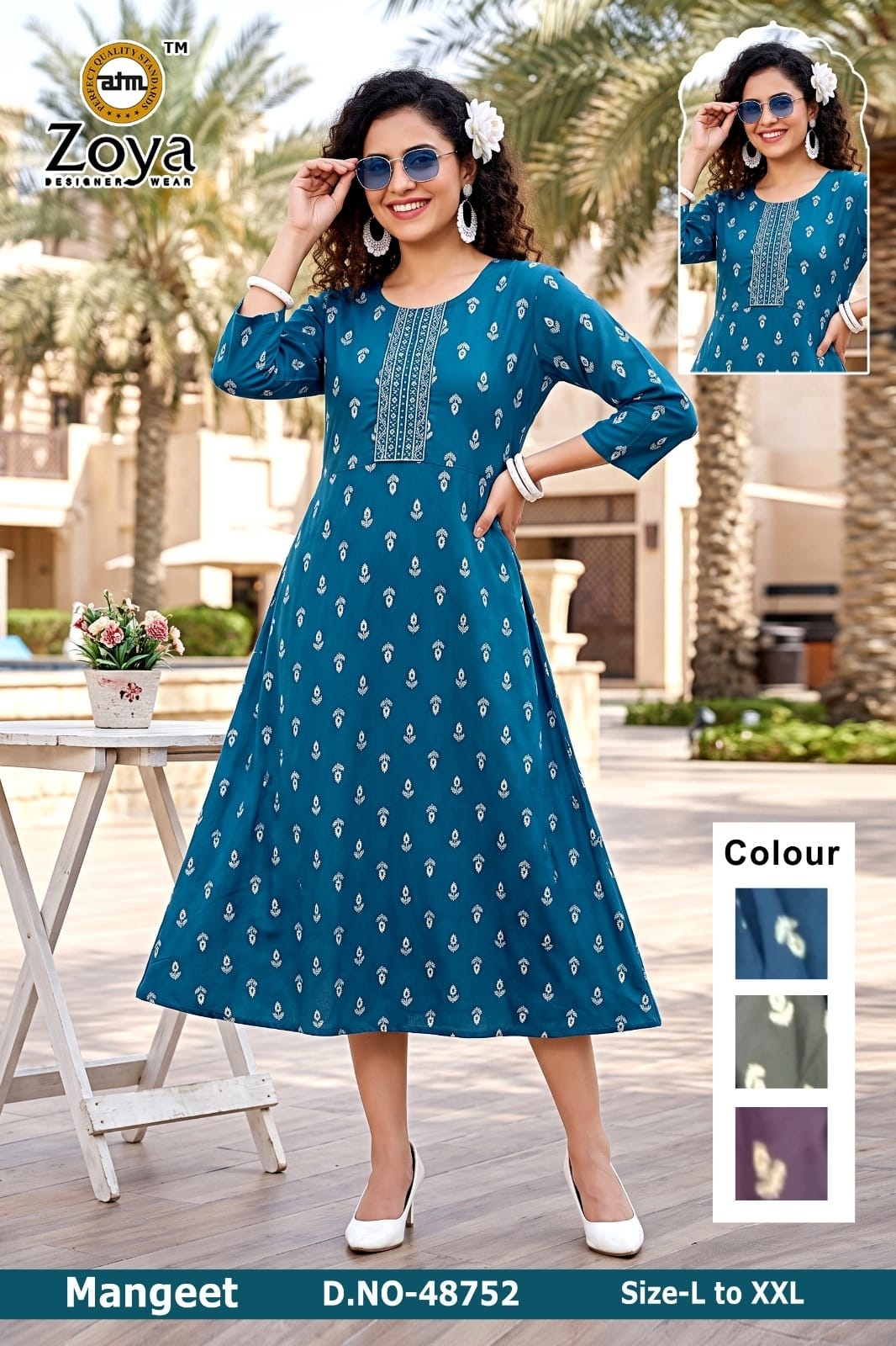 Mangeet 0608 Zoya Rayon Anarkali Kurtis Supplier Gujarat