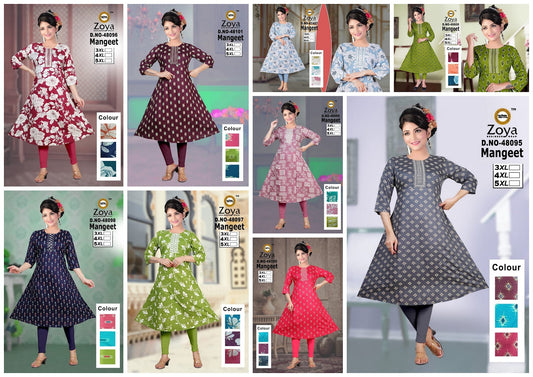 Mangeet 1403 Zoya Rayon Plus Size Kurtis Wholesaler