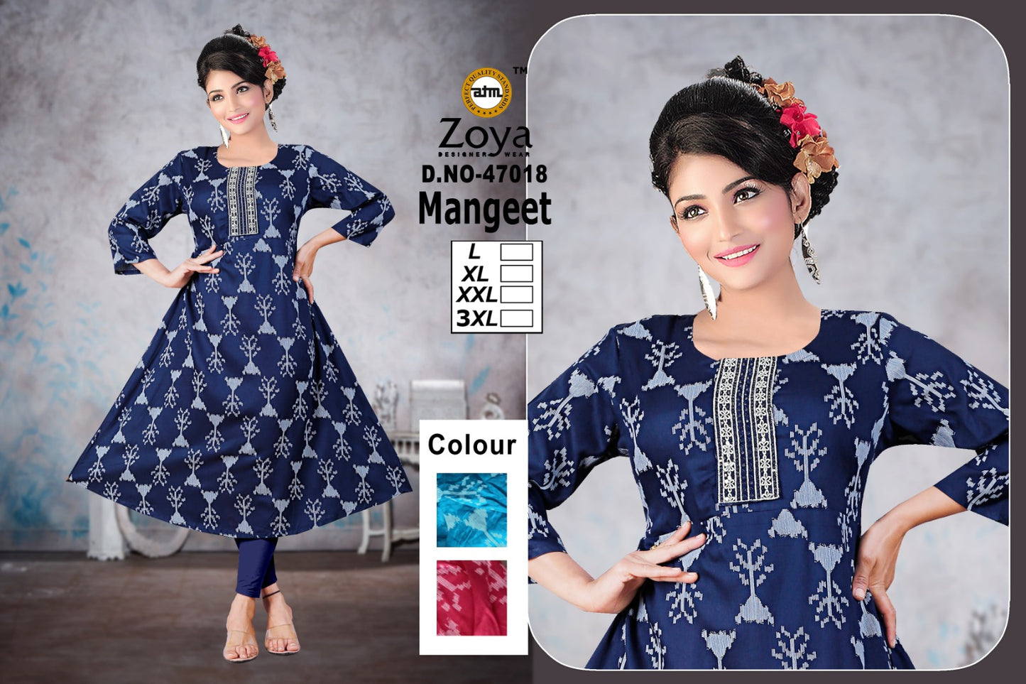 Mangeet Zoya Rayon Anarkali Kurtis Manufacturer India