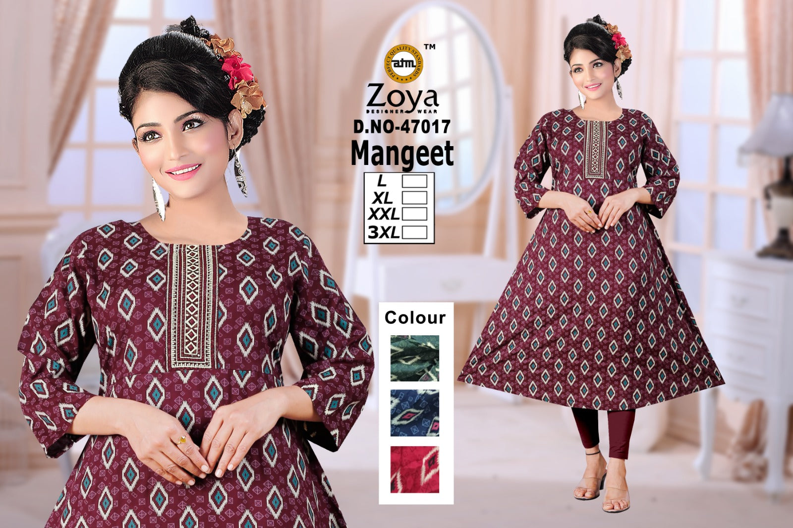 Mangeet Zoya Rayon Anarkali Kurtis Manufacturer India