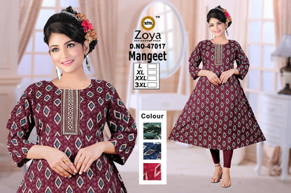 Mangeet Zoya Rayon Anarkali Kurtis Manufacturer India