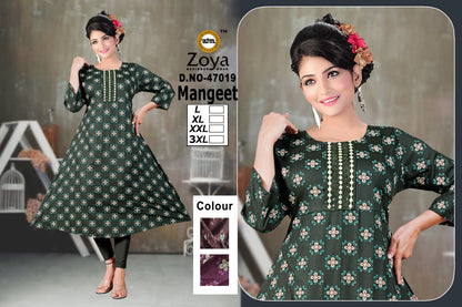 Mangeet Zoya Rayon Anarkali Kurtis Manufacturer India