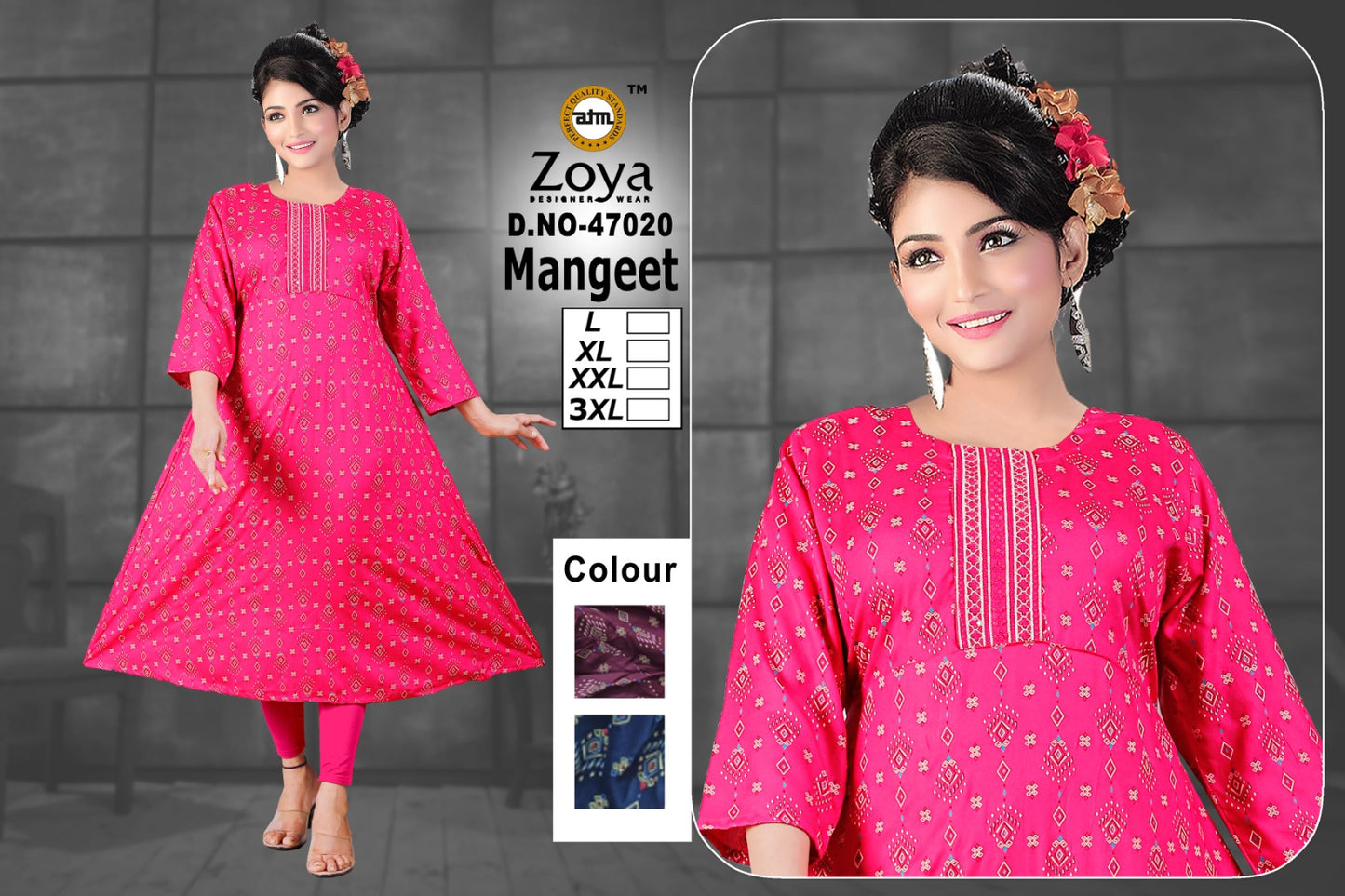 Mangeet Zoya Rayon Anarkali Kurtis Manufacturer India