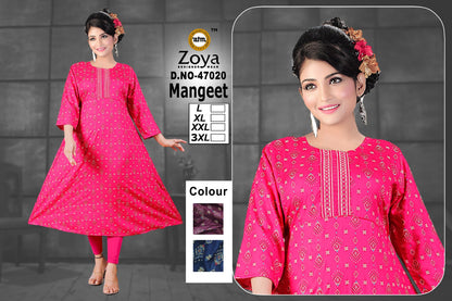 Mangeet Zoya Rayon Anarkali Kurtis Manufacturer India