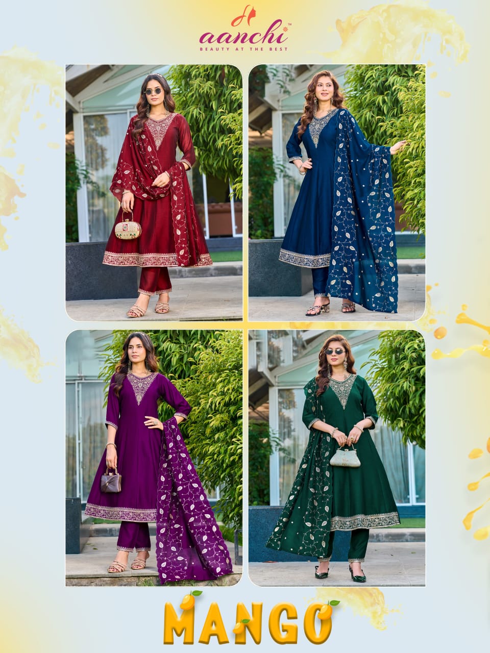 Mango Aanchi Vichitra Silk Readymade Anarkali Suits Manufacturer Gujarat