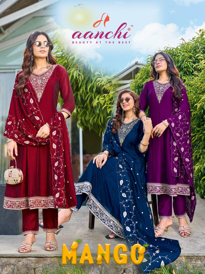 Mango Aanchi Vichitra Silk Readymade Anarkali Suits Manufacturer Gujarat