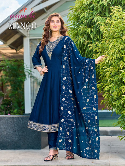 Mango Aanchi Vichitra Silk Readymade Anarkali Suits Manufacturer Gujarat