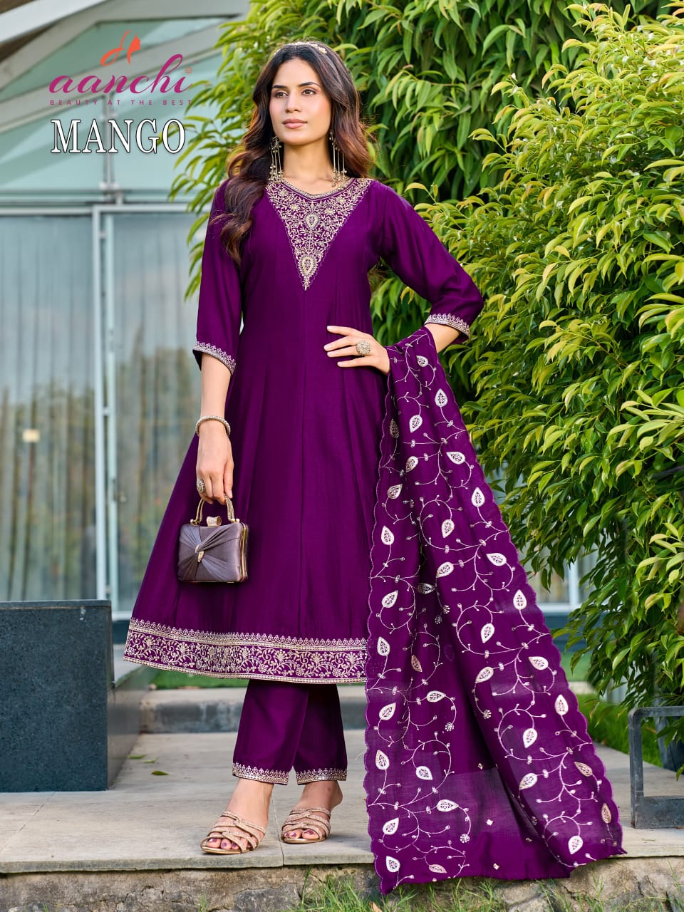 Mango Aanchi Vichitra Silk Readymade Anarkali Suits Manufacturer Gujarat