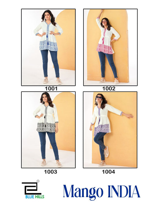 Mango India Blue Hills Rayon 14Kg Designer Long Top Wholesale Price