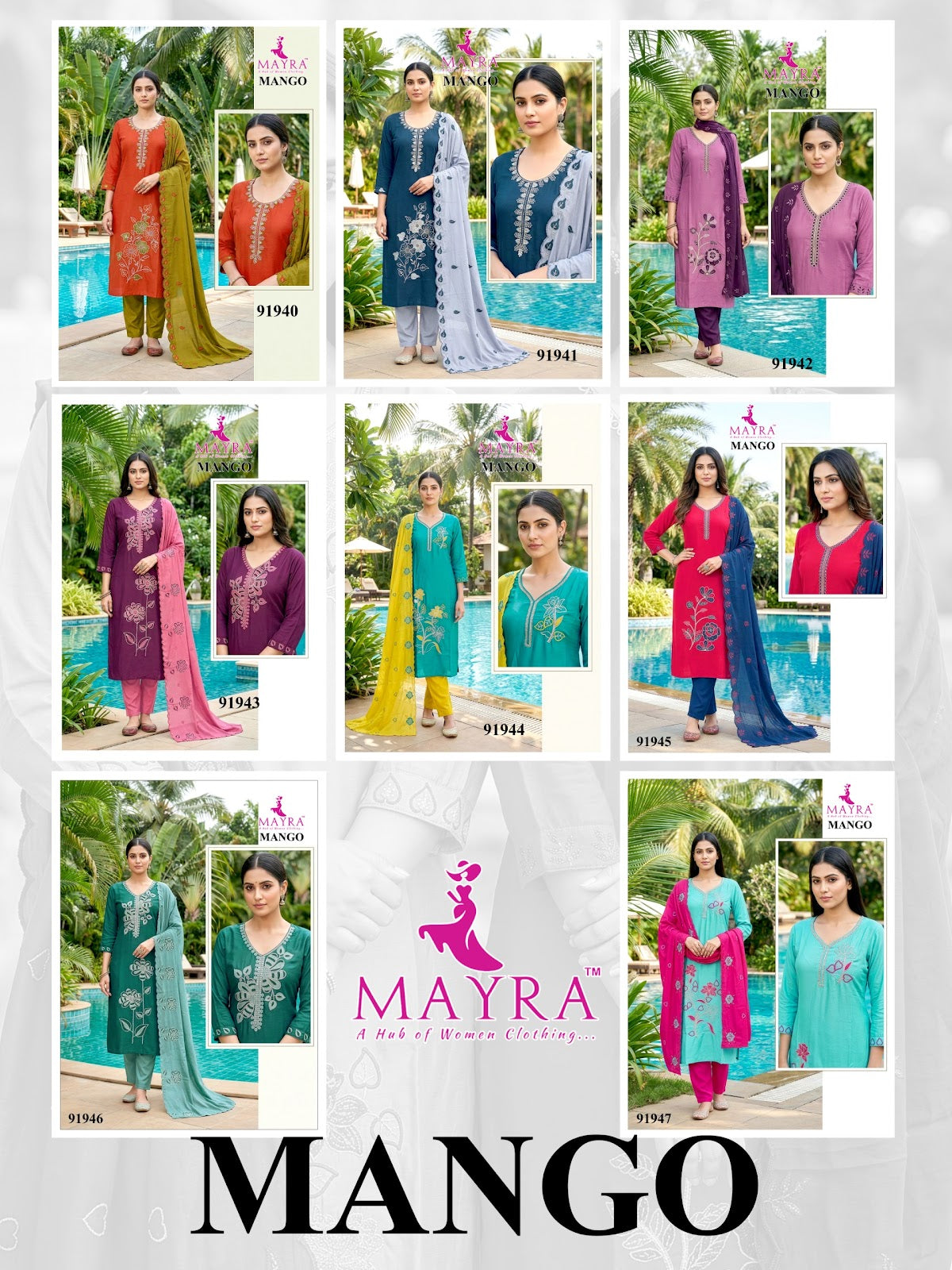 Mango Mayra Roman Silk Readymade Pant Style Suits Manufacturer India