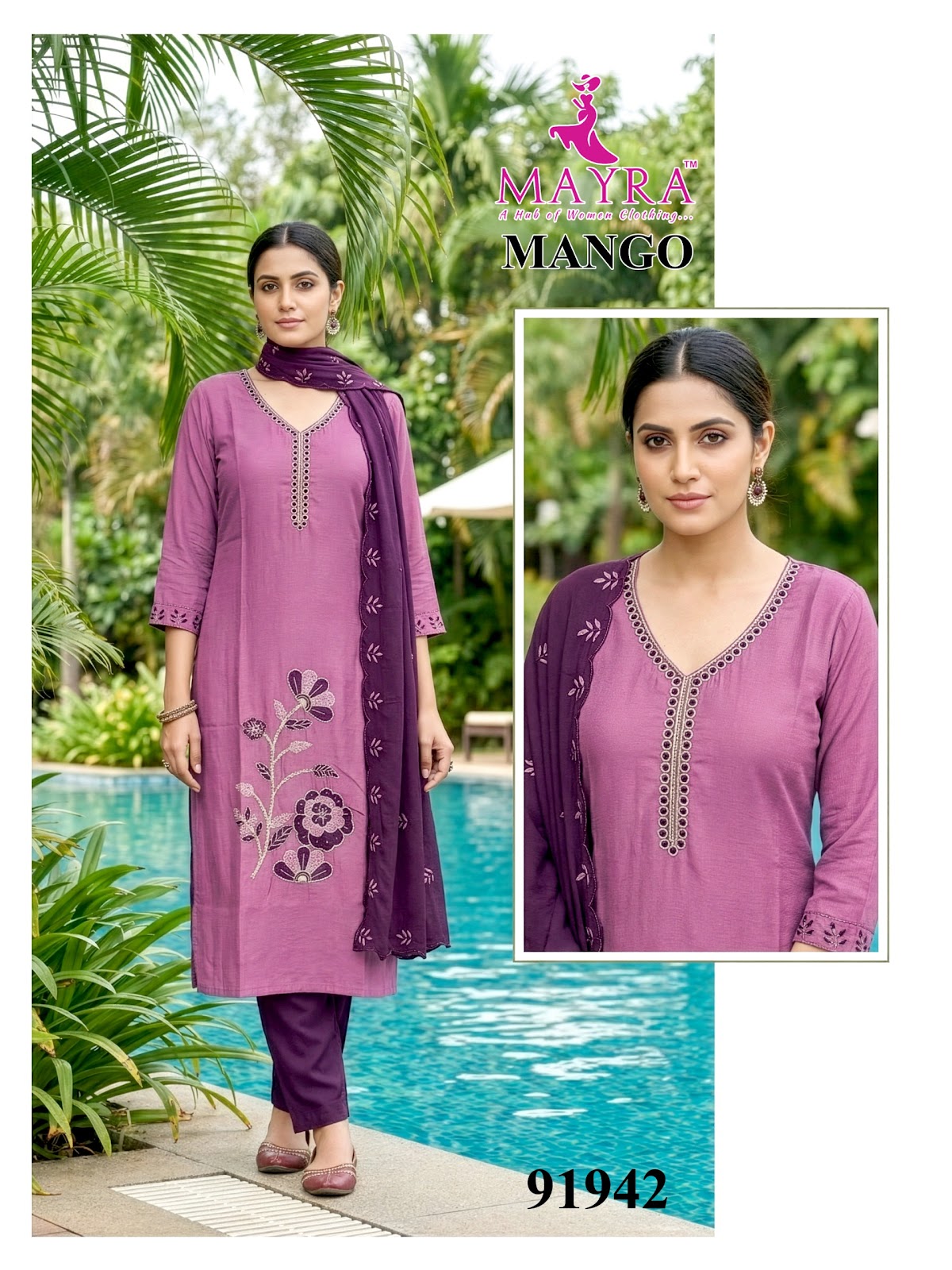 Mango Mayra Roman Silk Readymade Pant Style Suits Manufacturer India