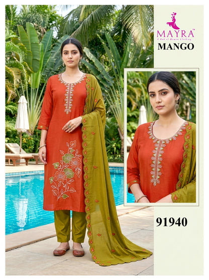 Mango Mayra Roman Silk Readymade Pant Style Suits Manufacturer India