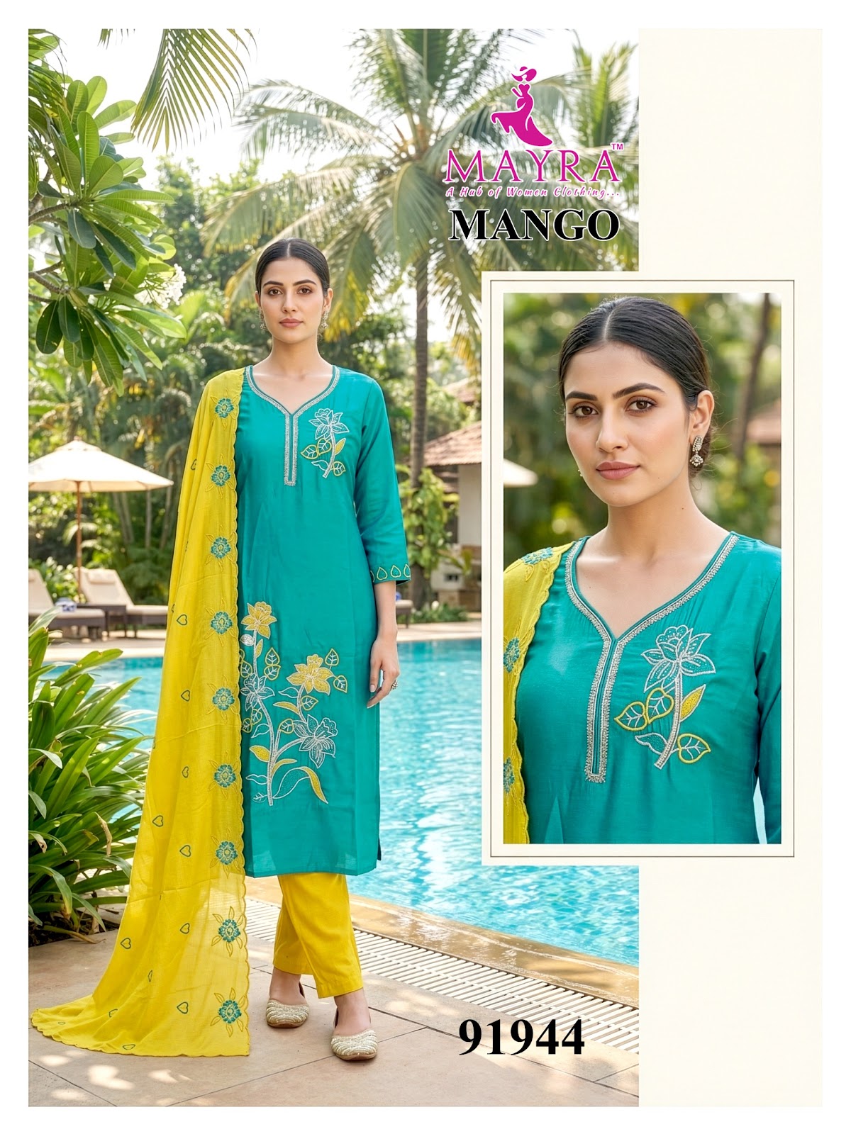 Mango Mayra Roman Silk Readymade Pant Style Suits Manufacturer India