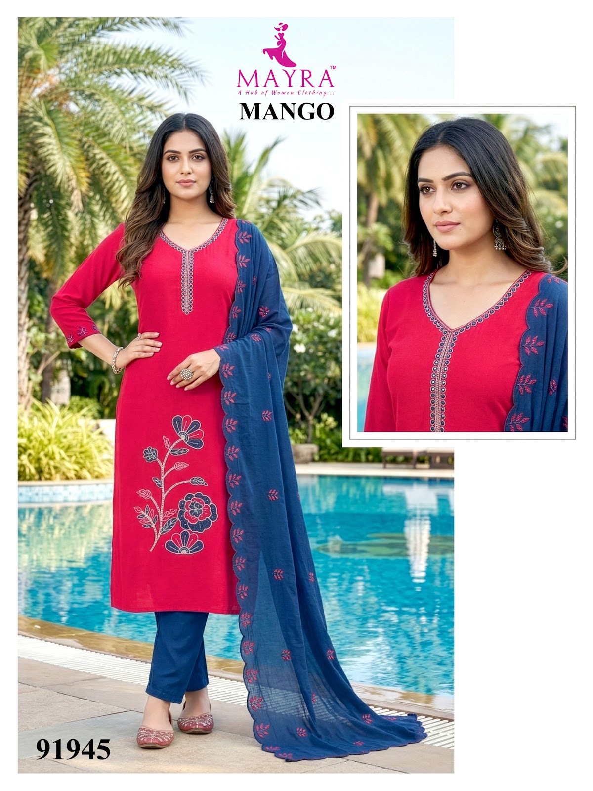 Mango Mayra Roman Silk Readymade Pant Style Suits Manufacturer India