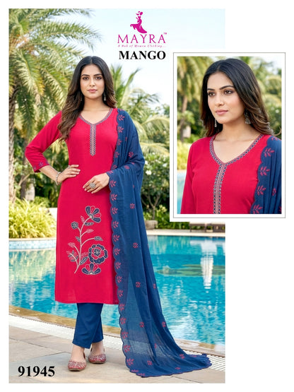 Mango Mayra Roman Silk Readymade Pant Style Suits Manufacturer India
