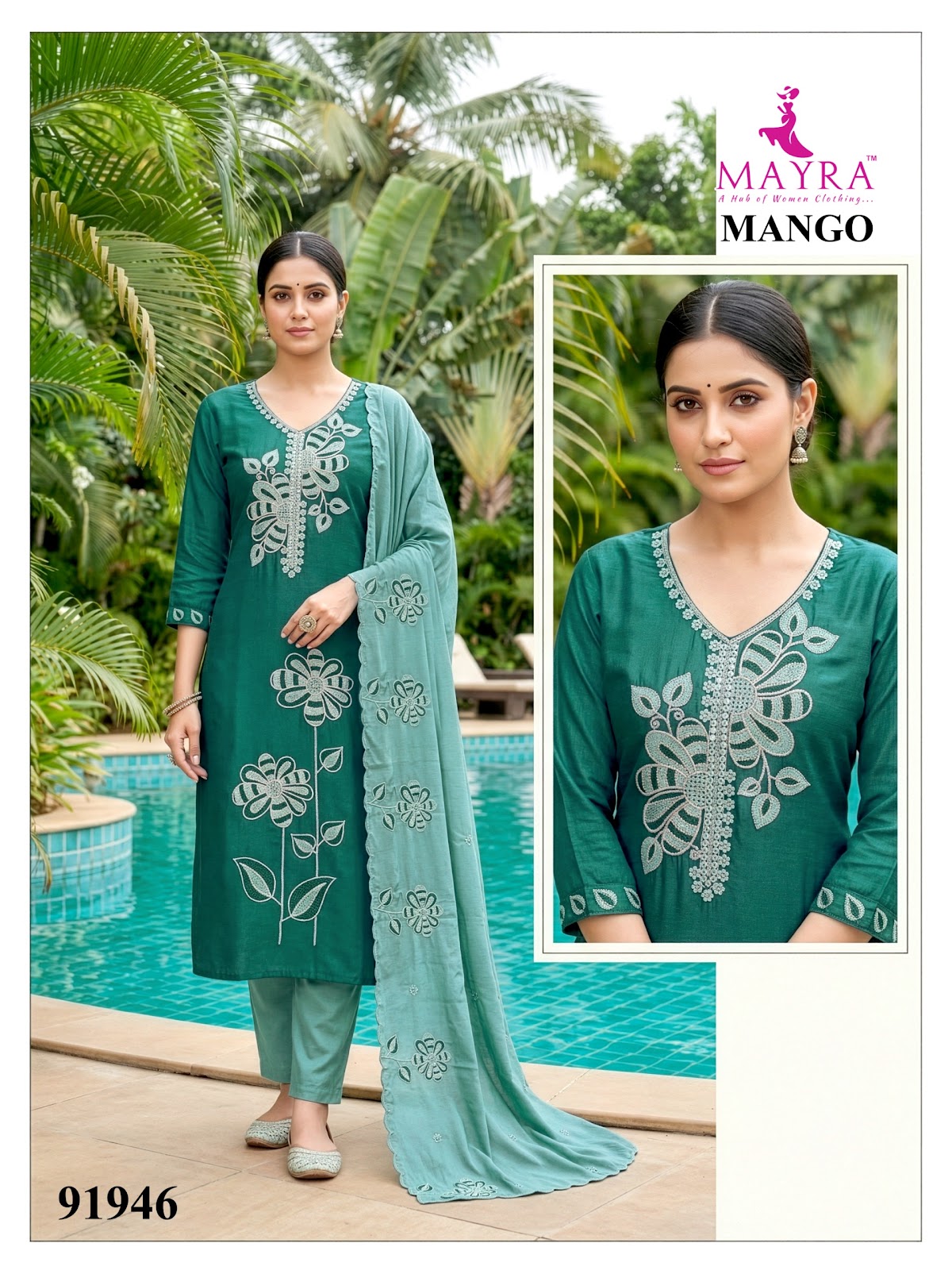 Mango Mayra Roman Silk Readymade Pant Style Suits Manufacturer India