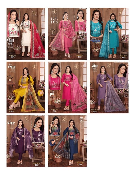 Mango Vol 2 Ramdev Creation Roman Silk Readymade Pant Style Suits Exporter Ahmedabad