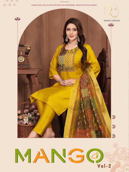 Mango Vol 2 Ramdev Creation Roman Silk Readymade Pant Style Suits Exporter Ahmedabad