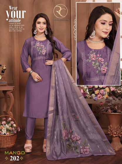 Mango Vol 2 Ramdev Creation Roman Silk Readymade Pant Style Suits Exporter Ahmedabad