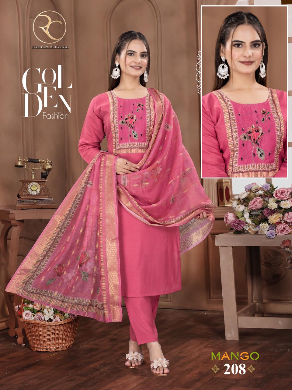 Mango Vol 2 Ramdev Creation Roman Silk Readymade Pant Style Suits Exporter Ahmedabad