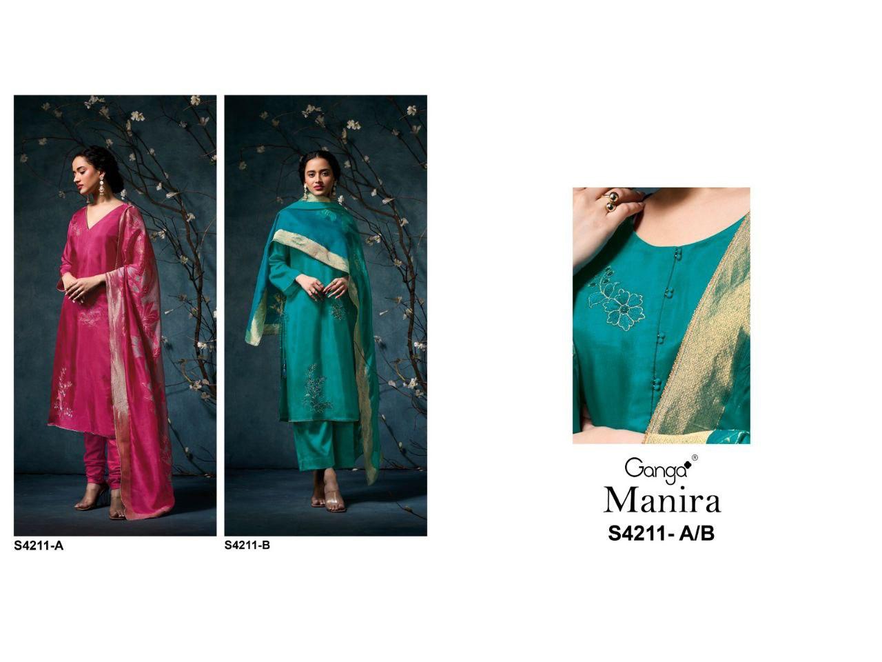 Manira 4211 Ganga Pure Bemberg Pant Style Suits Wholesale Rate