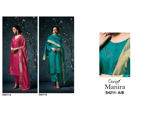 Manira 4211 Ganga Pure Bemberg Pant Style Suits Wholesale Rate
