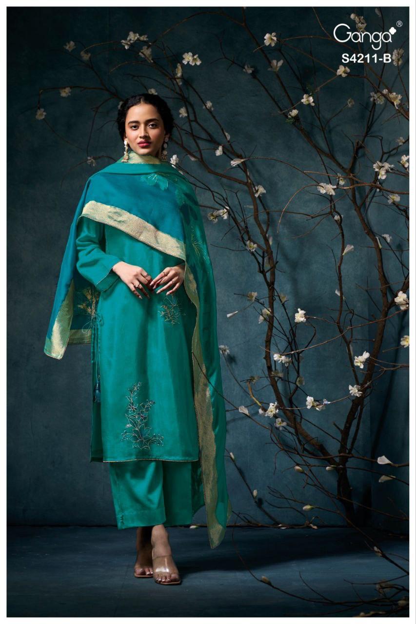 Manira 4211 Ganga Pure Bemberg Pant Style Suits Wholesale Rate