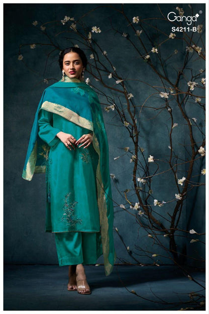 Manira 4211 Ganga Pure Bemberg Pant Style Suits Wholesale Rate