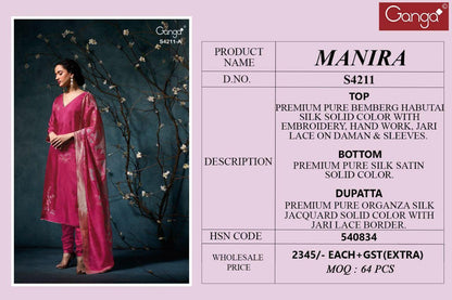 Manira 4211 Ganga Pure Bemberg Pant Style Suits Wholesale Rate