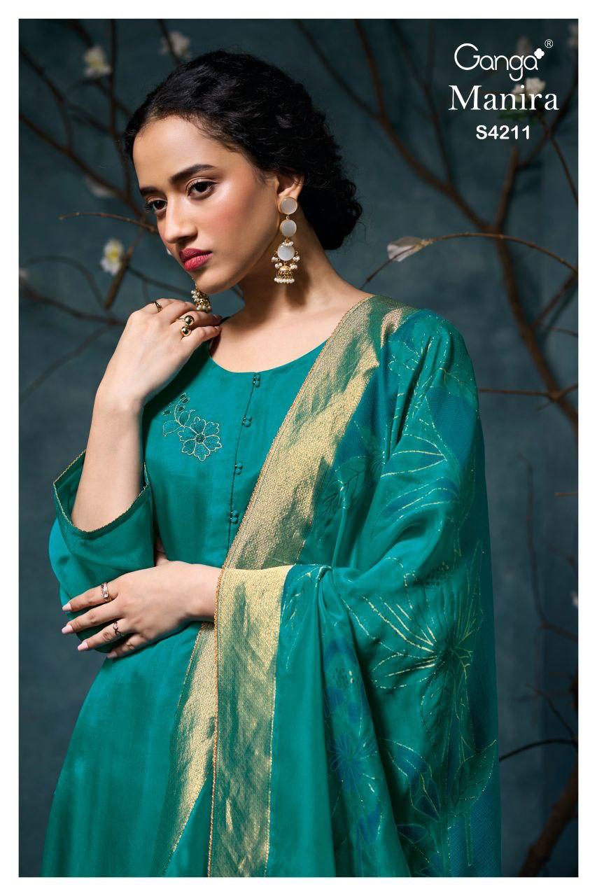 Manira 4211 Ganga Pure Bemberg Pant Style Suits Wholesale Rate