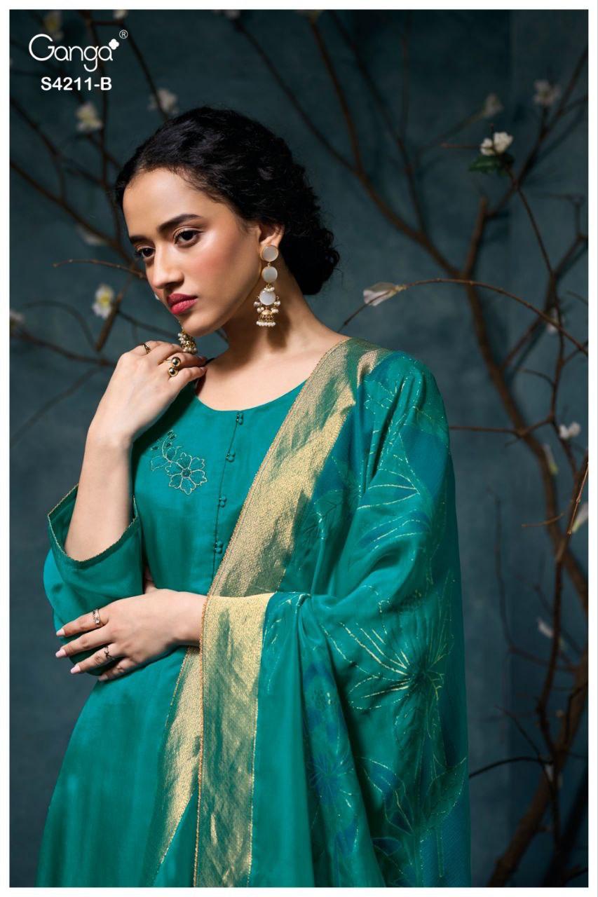 Manira 4211 Ganga Pure Bemberg Pant Style Suits Wholesale Rate