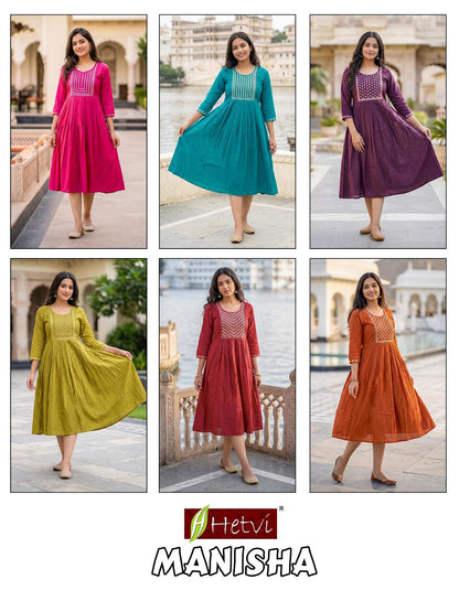 Manisha Hetvi Vertican Anarkali Kurtis Manufacturer Gujarat